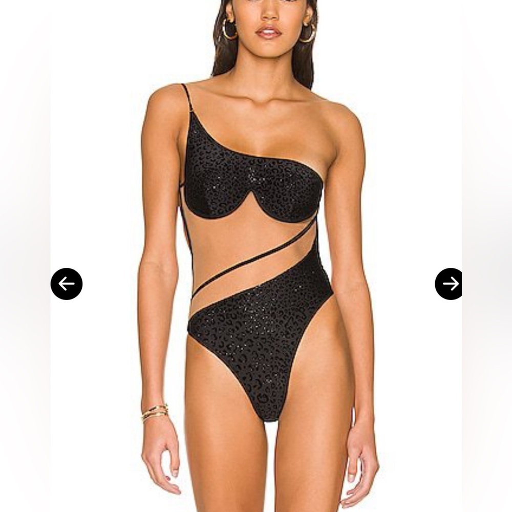 God Save Queens Black One-Shoulder Swim One Piece